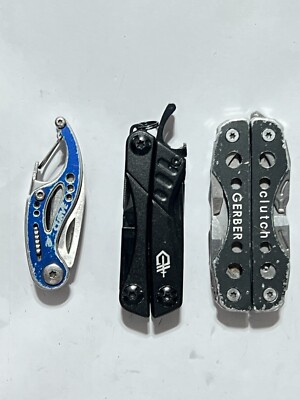 Lot of 3 Gerber Mini Multi Tools Pocket Knives - Curve - Clutch - Dime