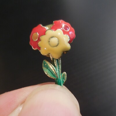 Broche Pin's Fleur En émail Et Métal Plaqué Or - Style Art Nouveau - Bijou Vintage Occasion