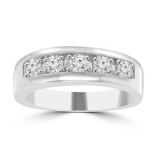 1.00 Men's Round Cut Diamond Wedding Band in 14 kt White Gold