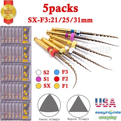 5Pack Dental Endo X-Pro Gold Taper Endodontic Niti Rotary Files SX-F3 21/25/31mm