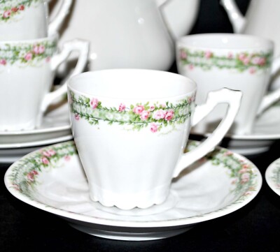 Service à Café Limoges 6 Tasses – Porcelaine Décor Floral – Occasion