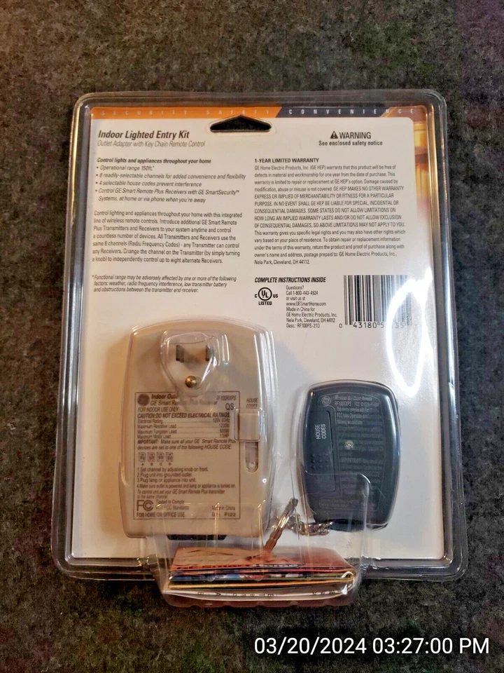 GE Indoor Lighted Entry Kit-outlet adapter w/ remote control-new-SEALED (C7B2) - Image 4 of 4