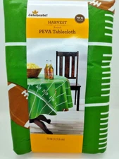 Way To Celebrate Harvest Green Football Field Vinyl Tablecloth 70" Round NEW