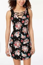 NWT Floral-Print Lace-Up Bodycon Dress size Small