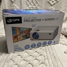 GPX All-In-One Projector + Screen Kit Foldable Anti-Wrinkle Ultra Bright Screen