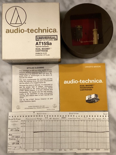 AUDIO TECHNICA AT15SA CARTRIDGE & GENUINE ATN15 SHIBATA STYLUS IN DISPLAY CASE .