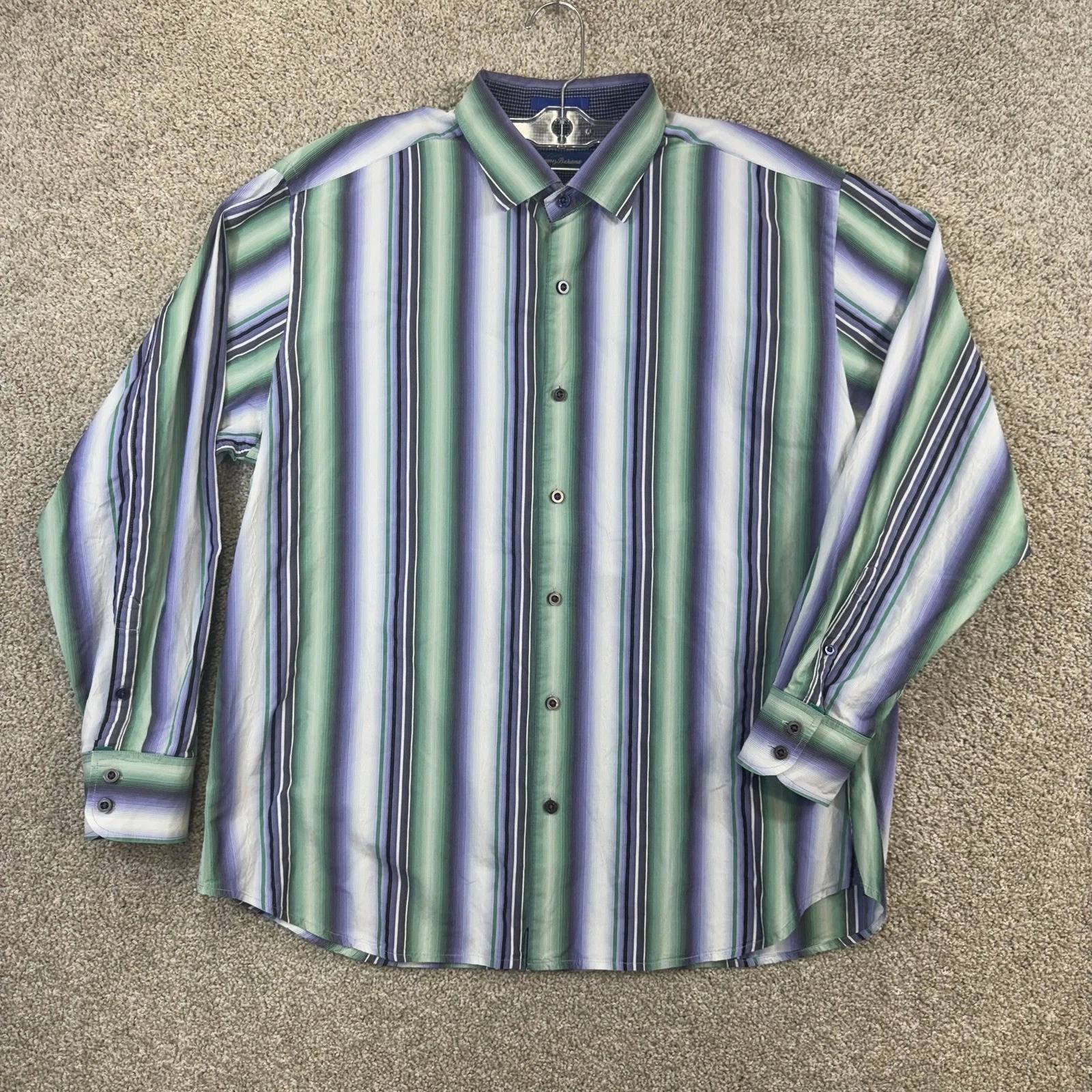 Tommy Bahama Button Down Shirt Men XL Green Purple Silk Blend Vertical Stripes
Opens in a new window