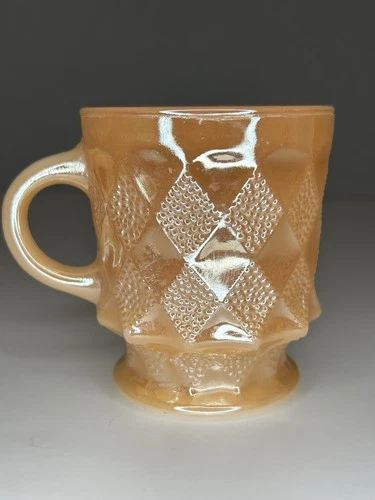Vintage Anchor Hocking Fire King Kimberly Diamond Peach Luster Coffee Mug