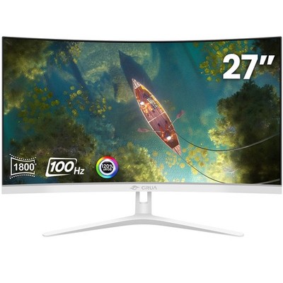 27'' Curved White Monitor, Full HD(1920x1080P) VA Panel 1800R 100HZ 120% sRGB ...