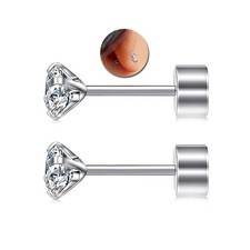 20G Hypoallergenic G23 Titanium Cubic 2-Piece 3mm Earrings Set, Silver
