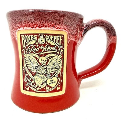 Deneen Pottery Bones Coffee Co Red Velvet Mug 2021 Skeleton Cupid Halloween Love