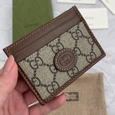 NEW GUCCI GG SUPREME BROWN LEATHER INTERLOCKING G LOGO CARD CASE