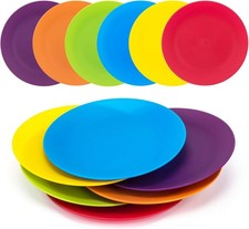 10-inch Dinner Plates, Reusable Plastic Plates for Picnic, Set of 12 Multicolor