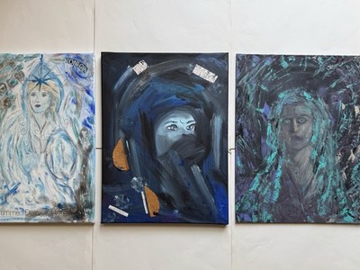 3er Set Acryl Malerei Frauen Göttin Abstrakt Surreal Modern Kunst