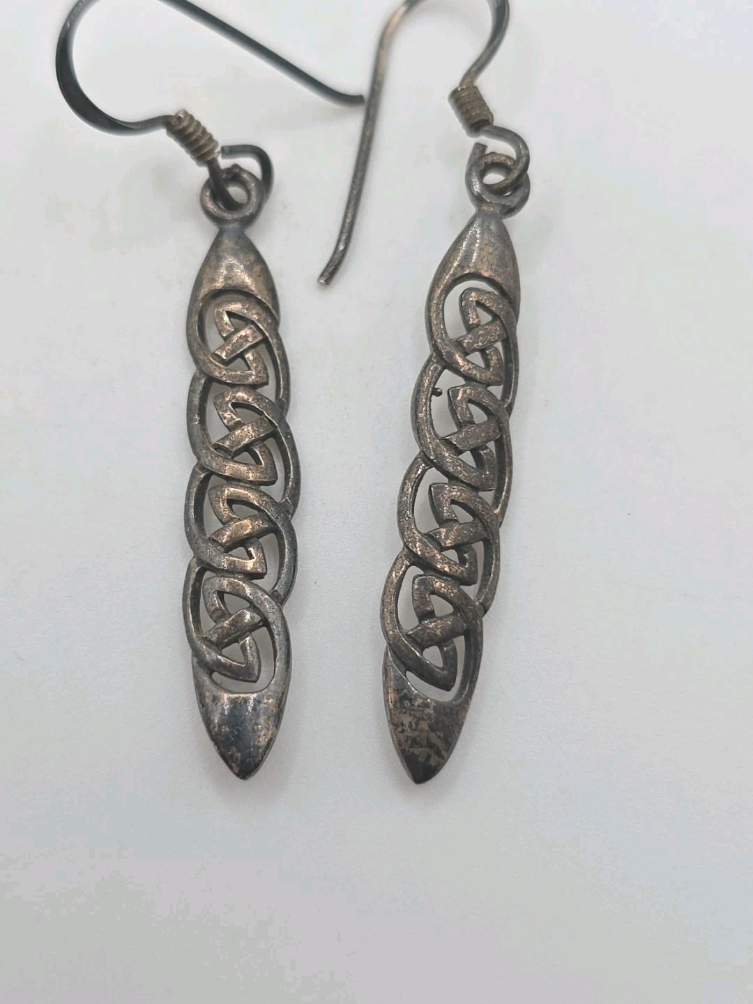 Vintage Sterling Silver 925 Celtic Knot Bar Dangle Earrings