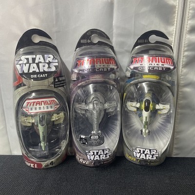 Star Wars Diecast Titanium Series Jango and Boba SLAVE 1 Lot of 3 Vehicles