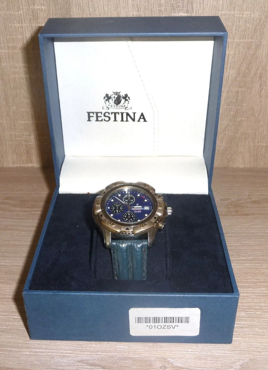 Boîte Vintage Festina - Écrin Bleu Logo Doré Avec Couvercle Pour Montre (Années 80)