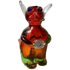 1960's ARCHIMEDE SEGUSO MURANO GLASS DRIOLI MOUSE BOTTLE DECANTER RED/GREEN 6"H