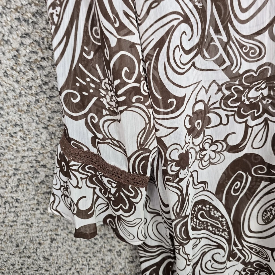 Blusa Susan Graver Top Mujer Plus 1X Marrón Cuello en V Estampado Paisley Transparente Damas Foto 3 de 4