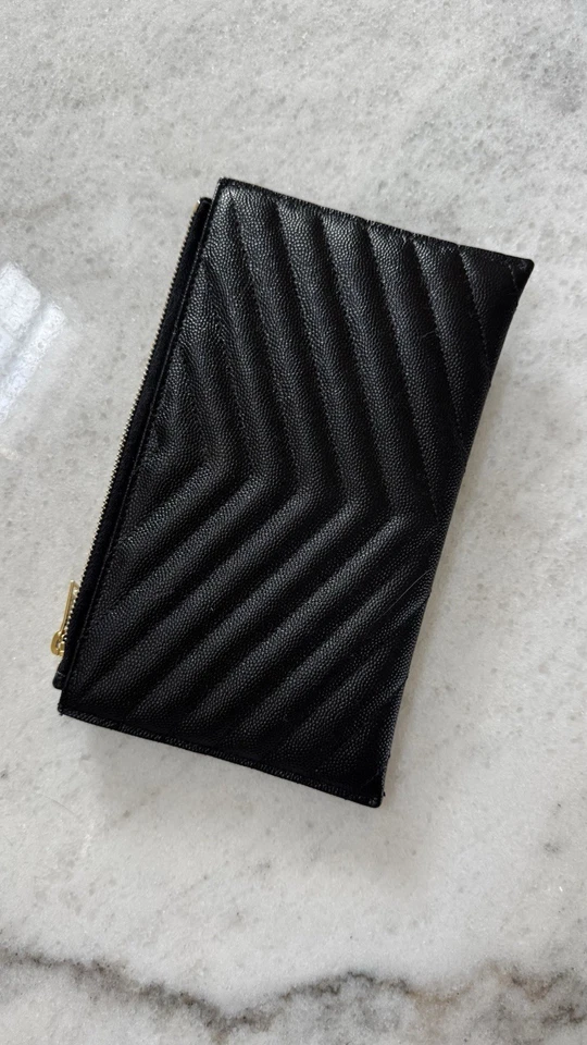 YSL Saint Laurent Monogram Small Ziptop Bill Pouch in Grained Leather in Nior - Image 4 of 4