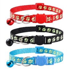 3Pcs Breakaway Cat Collar with Bells, Glow in The Dark, Adjustable Nylon Collars