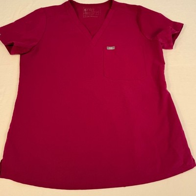 FIGS Women's Scrub Top V-Neck Short Sleeve Burgundy Medical Apparel
