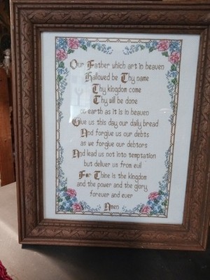Counted Cross Stitch Our Father's Prayer Beautifully Done Framed