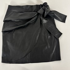 Express Black Vegan Leather Wrap Mini Skirt with Tie Waist Bow Lined Sz. 4 Club