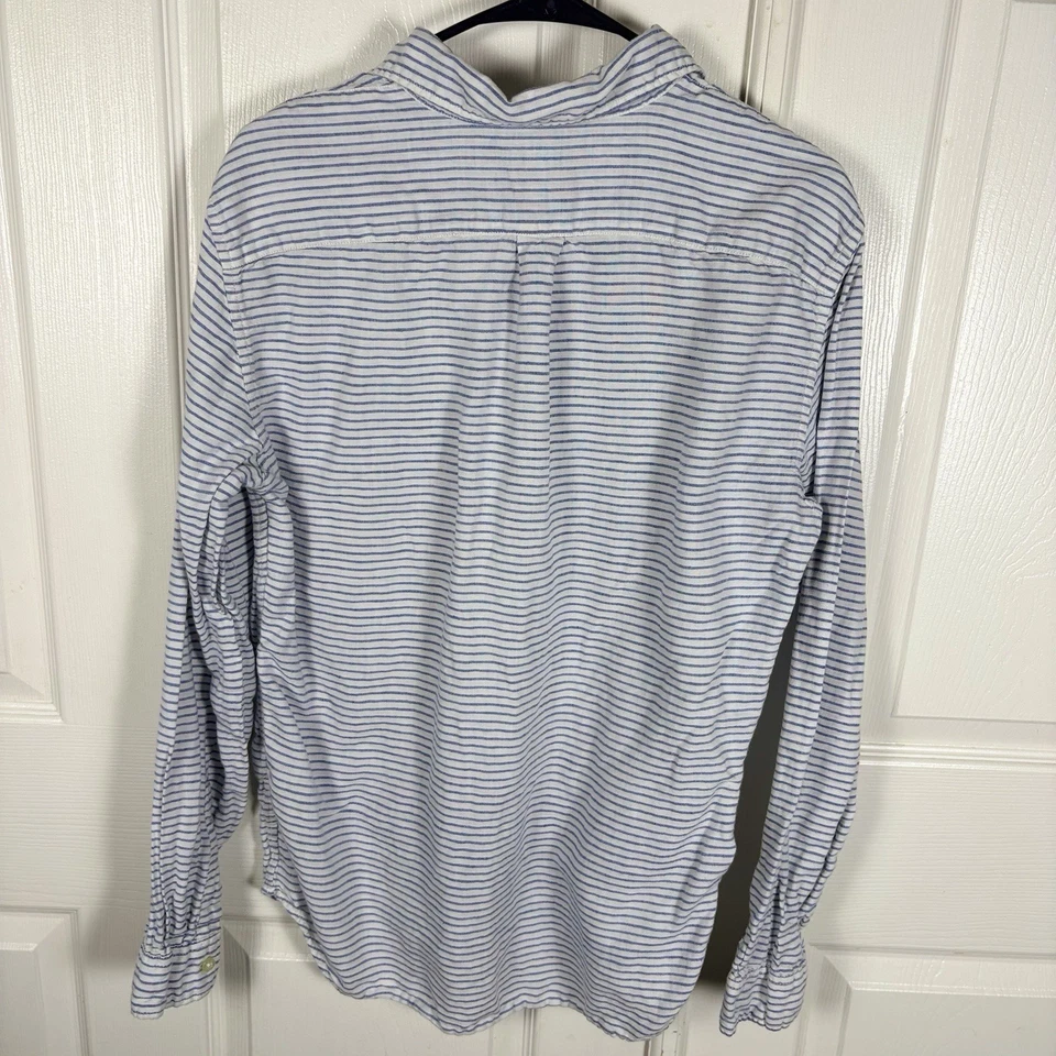 Gap платье рубашка мужская средний белый синий в полоску льняной хлопковой смеси на пуговицах - Изображение 2 из 4