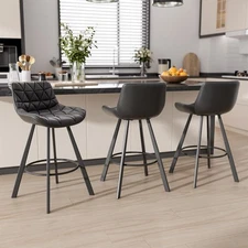 Set of 3 Kitchen Bar Stools 26" PU Leather Counter Height Barstools with Back