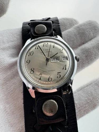 Vintage 70s Timex Viscount Automatic Daydate Mens Watch Steel Self Wind 1970s