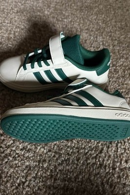 adidas Grand Court Unisex Kids Low Top Hook & Loop Leather White/Green 12.5M