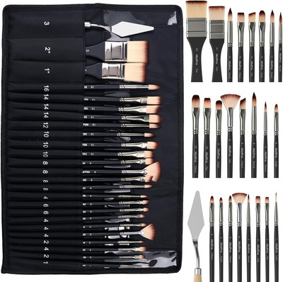 Nicpro 26 Stück Pinselset, Pinsel für Acrylmalerei, Künstlerbedarf für Aquarell 