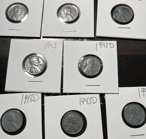 Lot Of 8 1943 And 1943D WW2 steel VF penny Lot.
