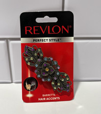 Revlon Perfect Style Floral Flower Rhinestone Metal Barrette, Black/Multicolor