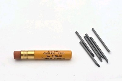 Vintage DIETZGEN 2mm Compass Lead Chisel Pointed 6pk Metal Tube Eraser USA