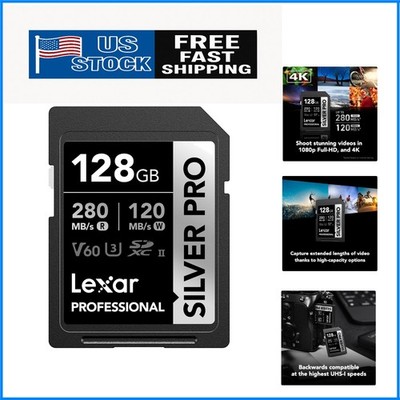 Professional 128GB SILVER PRO SD Card - UHS-II, V60, Ideal for 4K Recording