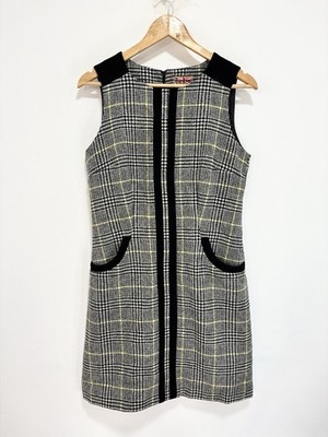 Boden Moon Woll Etuikleid Gr. 10 R schwarz Hahnentritt ärmellos British Tweed