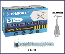 3/8" x 4" Concrete Anchor Bolts Screws (24 PACK) Zinc Plated for Masonry, Cement