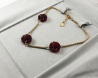 LALIQUE FLEUR FLOWER RED TONE CRYSTAL GOLD PLATED 3-STONE NECKLACE PENDANT