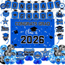 Graduation Decorations 2026 Blue Set - Grad Decor with Congrats Grad Banner,Clas