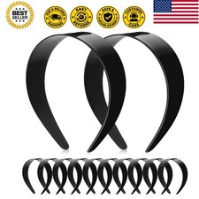 12 Pcs Plastic Headbands Wide Hard Plain Craft, Black, 2''