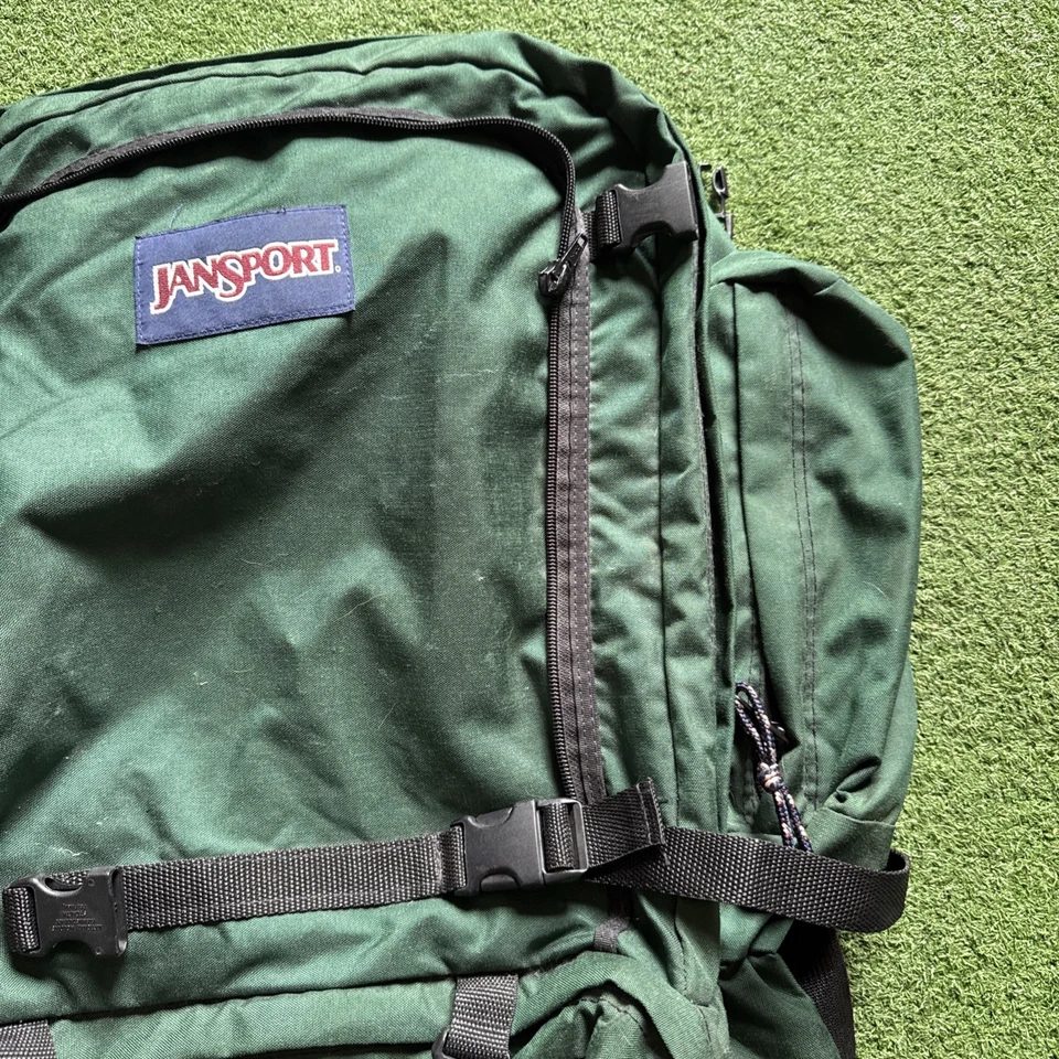 Mochila de Senderismo Jansport De Colección Rara Camping EE. UU. Antigua Usada Verde Foto 3 de 4