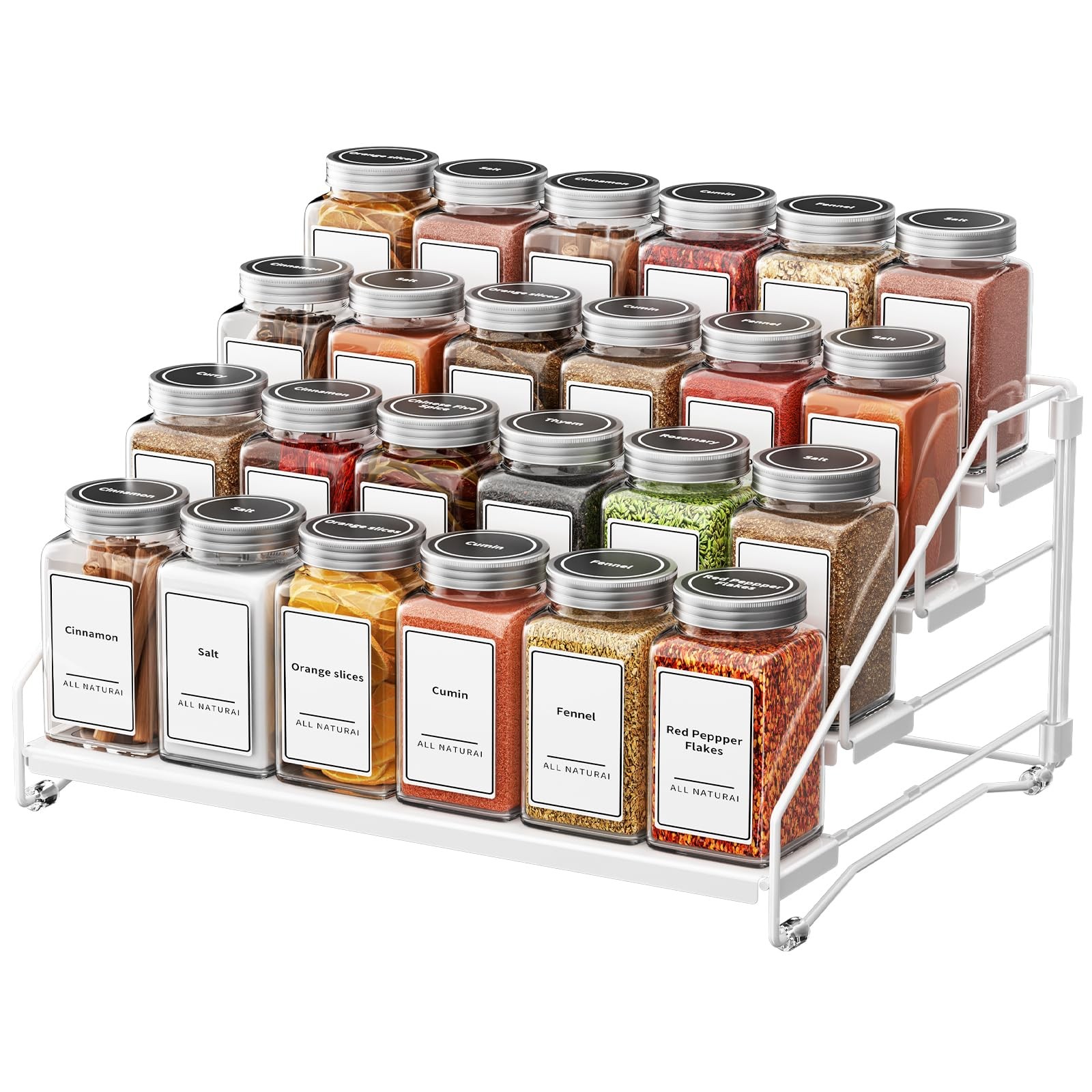 Tiered Spice Rack, 4 Tier Spice Shelf Organizer for Cabinet, Spice Rack Organ...