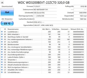 320GB Western Digital WD3200BEVT-22ZCT0 SATA 2,5" Festplatte Scorpio