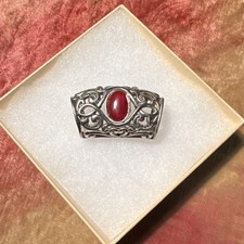 Art Nouveau Silverplate Scarf Ring  with Red Stone, 1900-1940