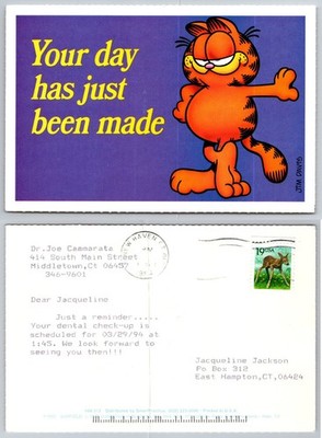 1994 Garfield Postcard ''Your Day Has Just Been Made'' Jim Davis New Haven CT