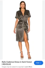 Revolve Rails Cadence Satin Utility Midi Dress Dark Forest Size M