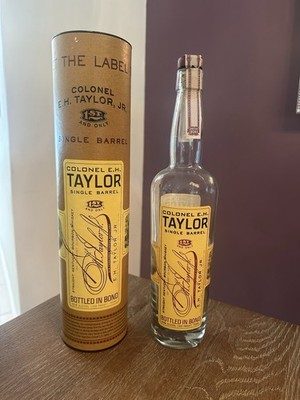 Empty Colonel E.H. Taylor Single Barrel 100 Proof Bottle And Tube With Cork