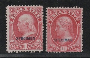 Executive 1c, 10c Official SPECIMEN Ovpt Sc O10s, O14s NGAI